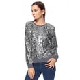thumbnail image 2 of Women's Sequin Top Round Neck Metallic Long Sleeve Pullover Sweatershirt, Silver, X-Large, 2 of 5