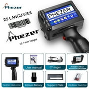Phezer P15 Handheld Inkjet Printer for Any Surface 0.5 inch Nozzle for QRCode Barcode Production Date Time Logo Batch Number Print on Glass Bag Carton Box Wood Cloth Plastic Cable (1 ink Cartridge)