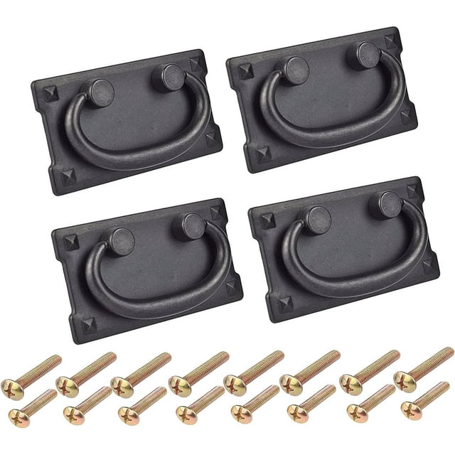 Tiradores de anillo para cajón de armario antiguo vintage, 4 piezas, decoración de manija para muebles de puerta de gabinete (negro antiguo), con 16 tornillos de 2 longitudes
