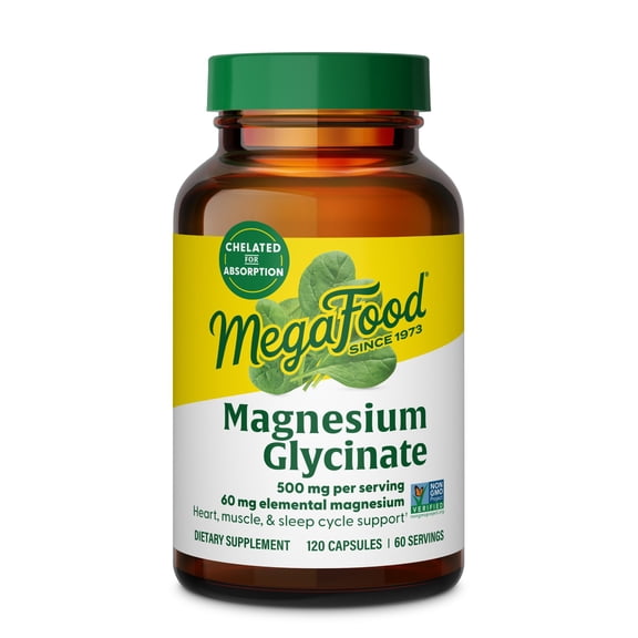 MegaFood Magnesium Glycinate 500mg - Gentle on Stomach - For Sleep & Stress - 60 Servings