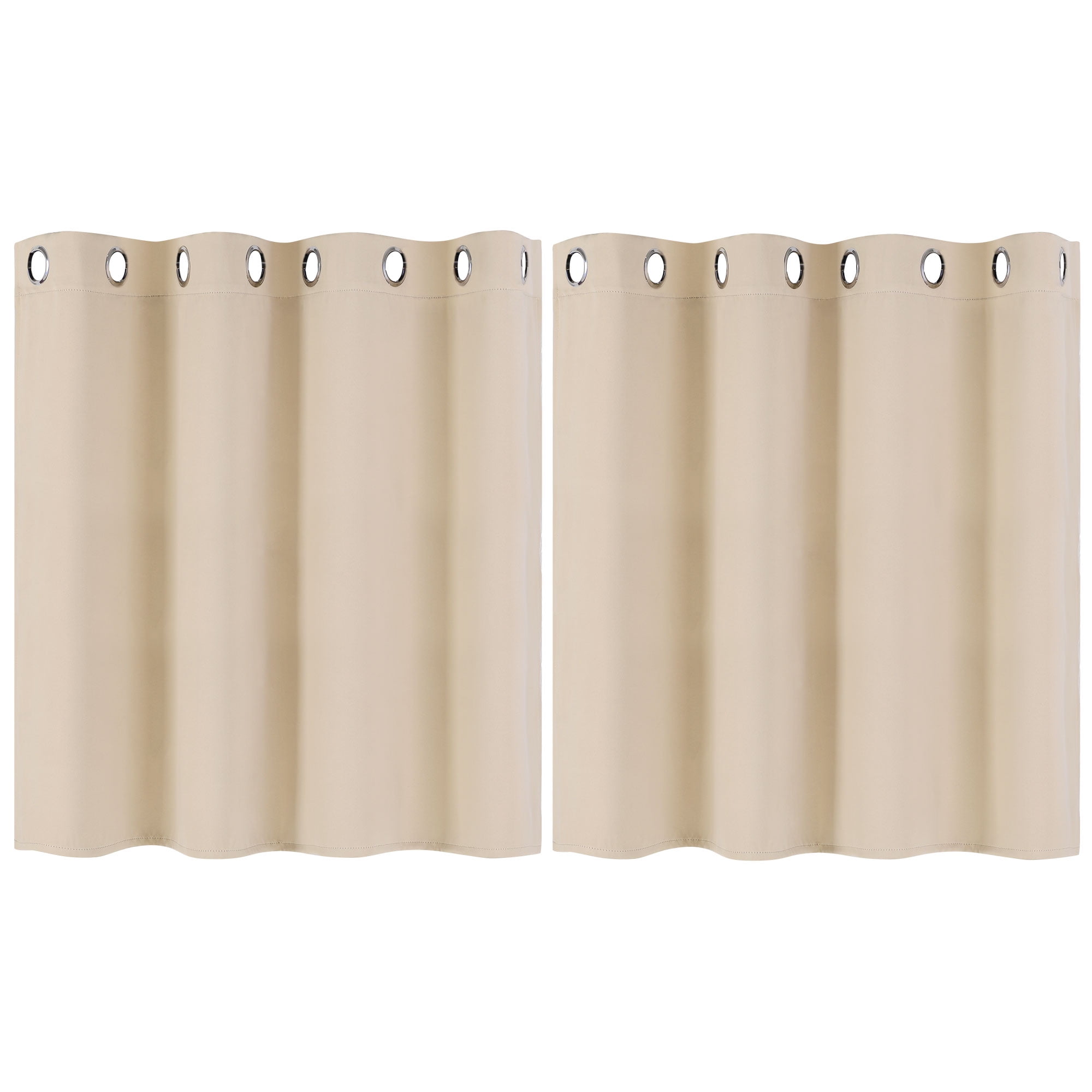 Unique Bargains Blackout Window Curtains Kitchen Panels Set of 2 Beige