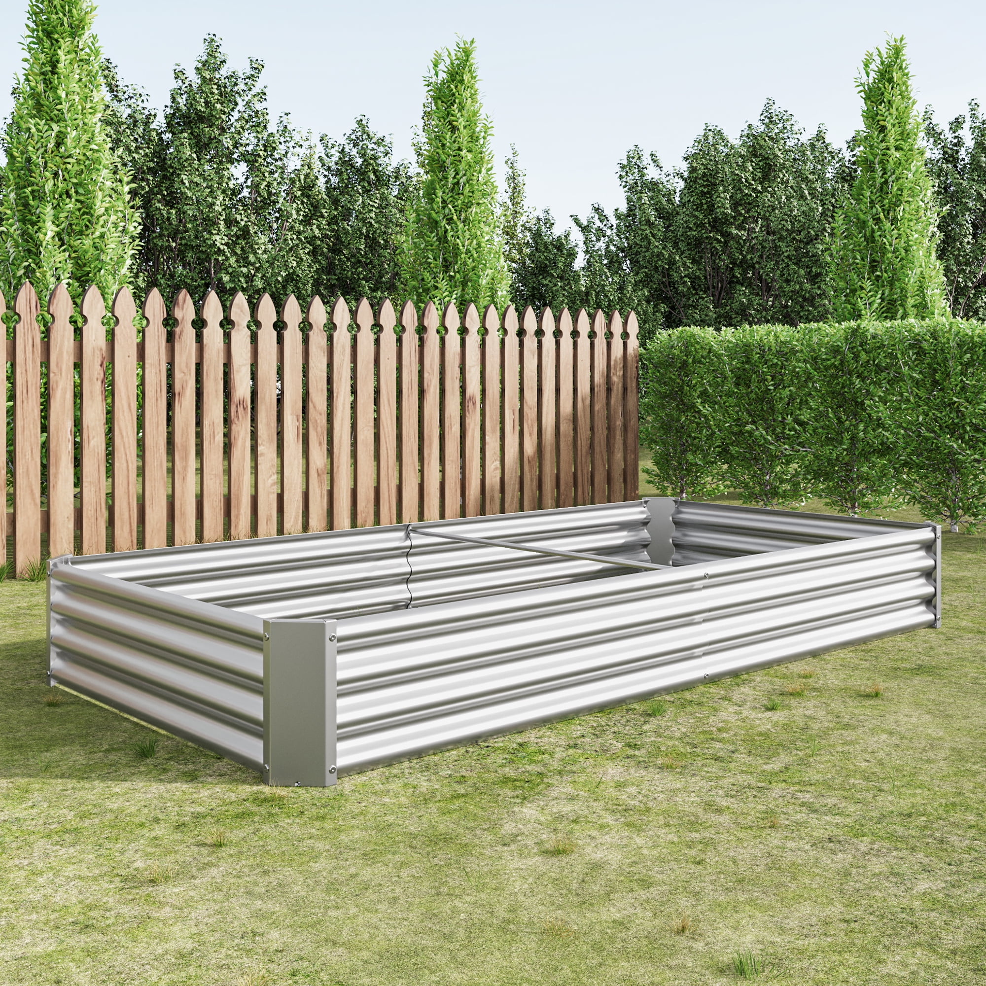 Set of 2 Silver 8x4x1 Ft Metal Raised Garden Planter Bed, Extra Large Rectangle Outdoor Raised Box for Vegetable Flower Gardening, Durable Steel Planter for Backyard Garden