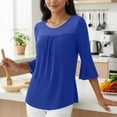 thumbnail image 6 of Olyvenn Womens Ruffle 3/4 Sleeve Dressy Blouses Casual Crew Neck Double Layers Mesh Shirts Flowy Tunic Tops Blue XXL, 6 of 9