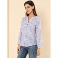 thumbnail image 4 of Allegra K Camisa vintage abotonada para mujer Blusa a cuadros con cuello dividido Tops Lavanda XL, 4 of 6