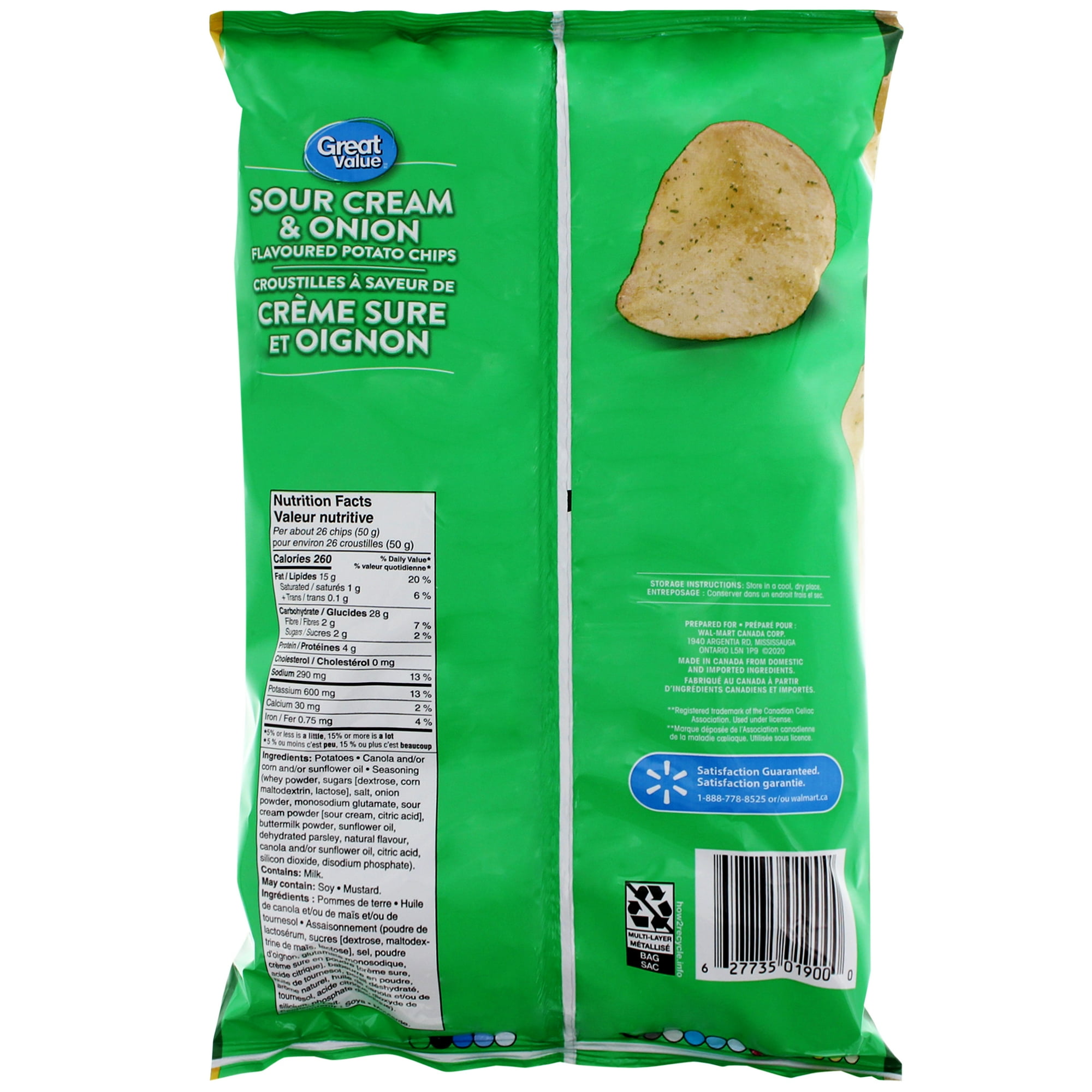 Great Value Sour Cream Onion Flavoured Potato Chips 200 g
