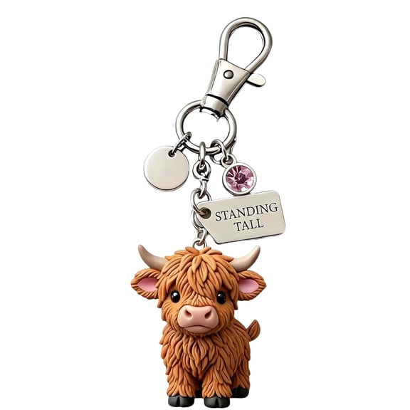 Highland Cow Keychain Backpack Bag Charms,Cute Cattle Key Ring for Friend Birthday Gift