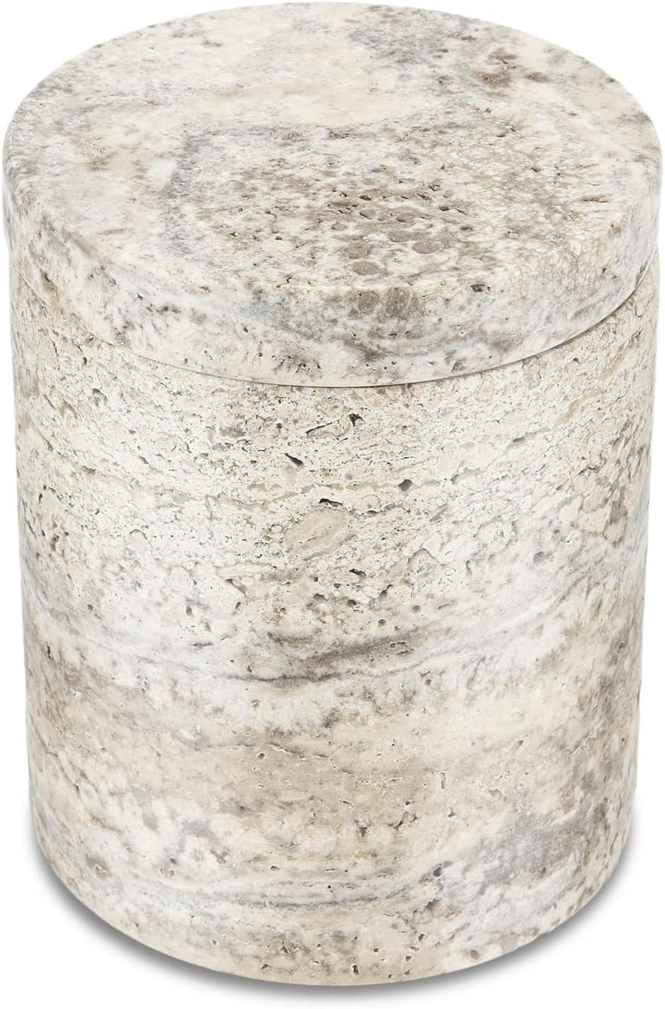 Natural Marble Canister, Cotton Swab Holder with Lid, Marble Toothbrush Holder Qtip Holder Storage for Cotton Swab, Floss Picks, Makeup Pad, Bath Salt, Beige