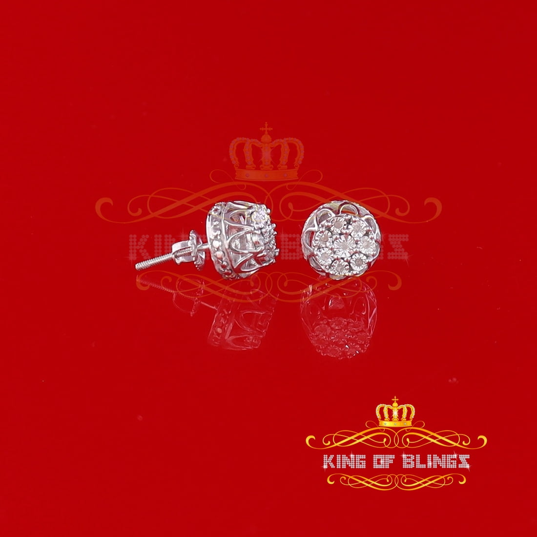 King of Bling's 0.05ct Diamond Stud Earrings For Women White 925 Sterling Silver Stud For Men