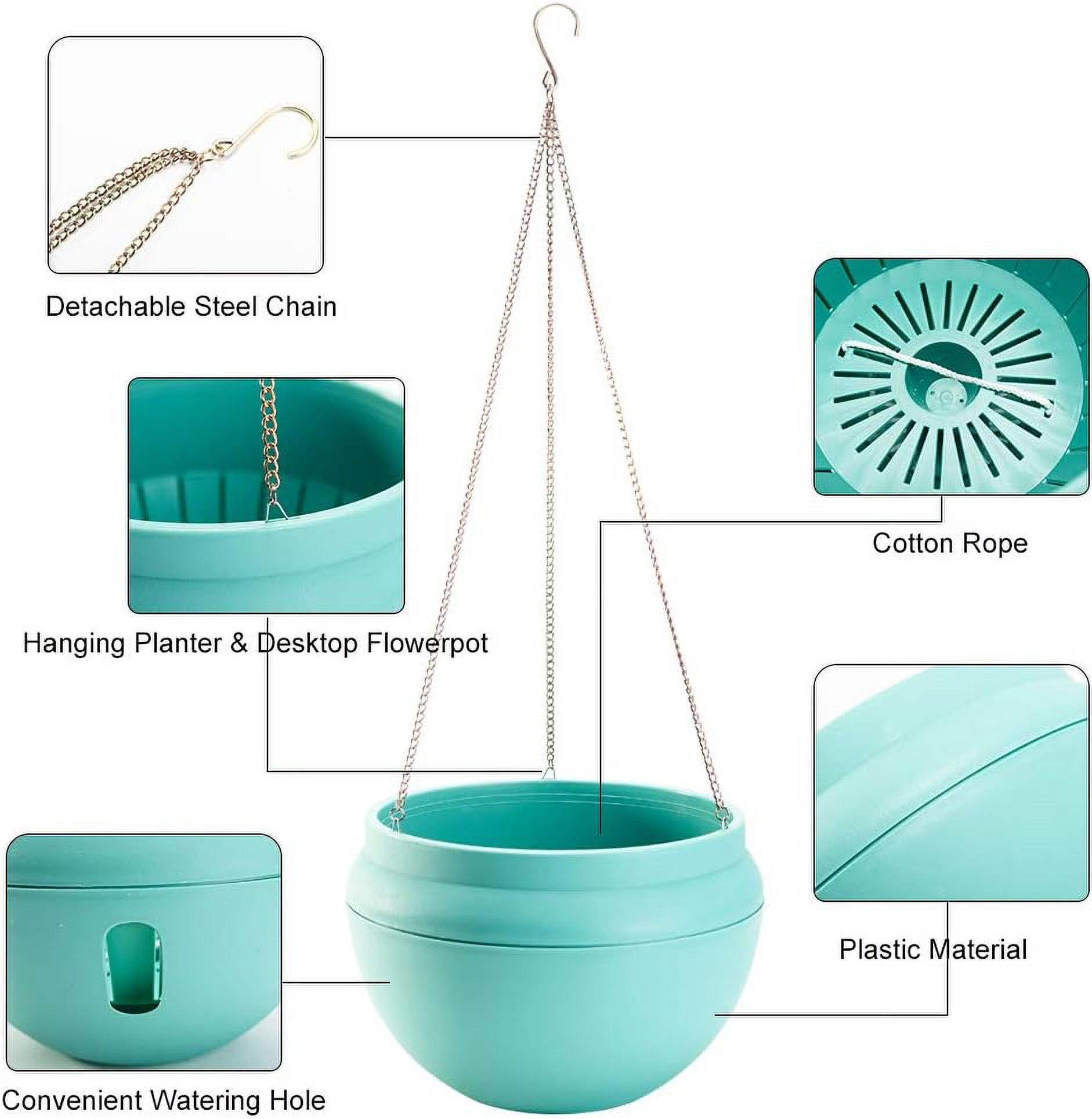 Bowl Shapped Garden Self Watering Hanging Planter, Strong Plastic Flowerpot,Creative Water Storage & Release Planter Pot,Indoor Outdoor Decorative Emer Green 18*13.5CM