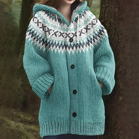 TIANZEN Women's Cozy Knitted Hooded Cardigan With Pockets Casual Style Sweater Jacket Oatmeal Sweater Cardigan Women plus Size Women's Sweater Cardigans for Women