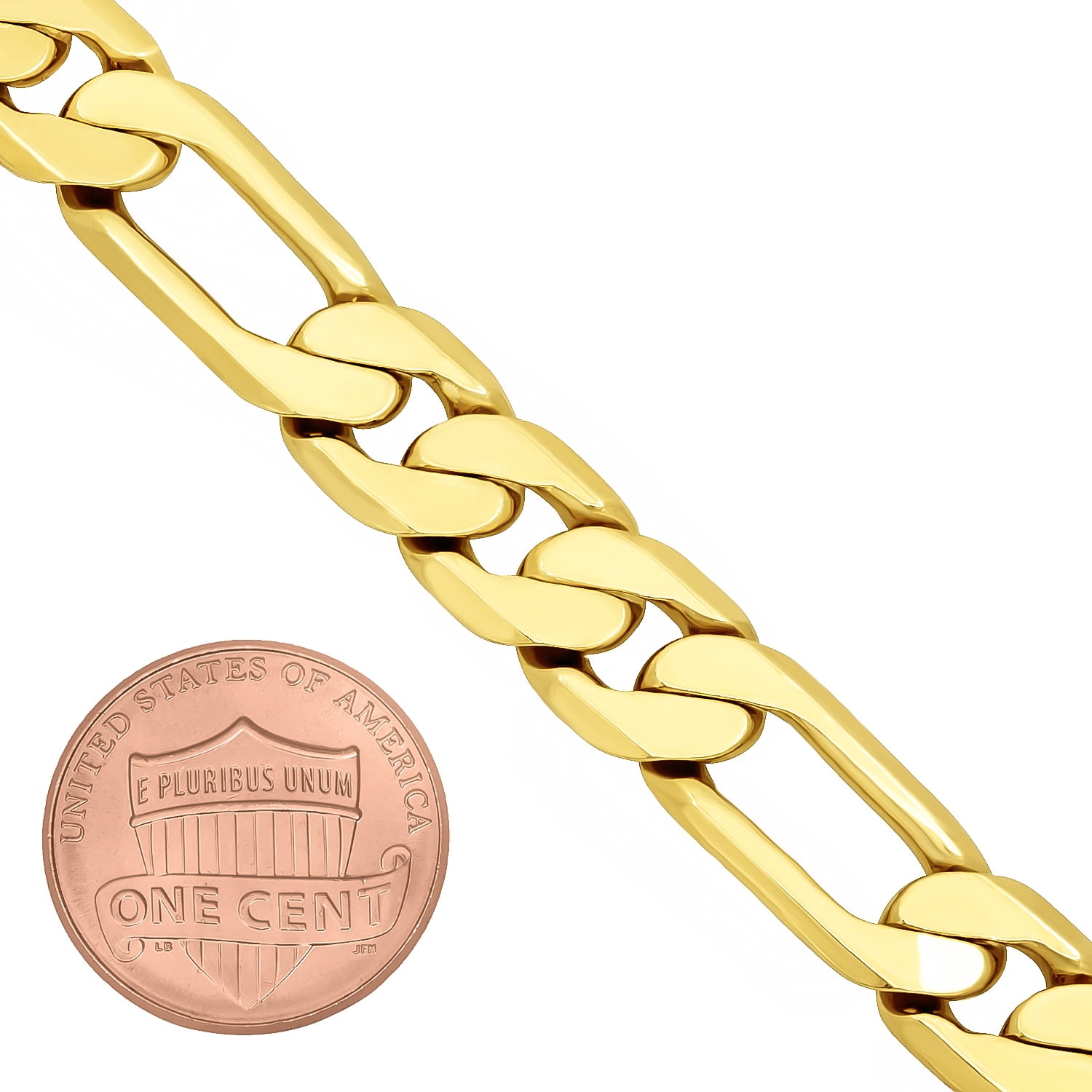 Men's 9.5mm Large 14k Yellow Gold Plated Flat Figaro Chain Necklace, 30 inches