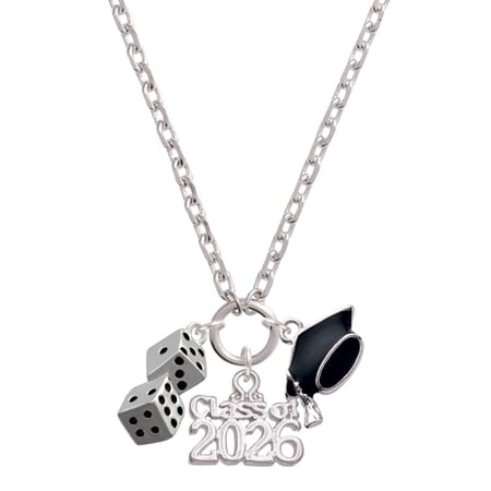Delight Jewelry Silver-tone Pair of Dice - Class of 2026 Graduation Zoey Charm Necklace, 28"