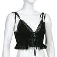 thumbnail image 5 of MESSUEN Tie Front Tank Top Going Out Tops V-neck Crop Women Chest Tie Hollow Lace Stitching Exposed Umbilical Inner Strap Vest Top Women's Fashion Basic Tops Black M, 5 of 8