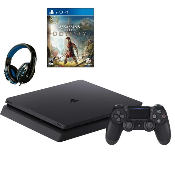 Pre-Owned Sony 2215B PlayStation 4 Slim 1TB Gaming Console Black with Assassin's Creed Odyssey Game BOLT AXTION Bundle