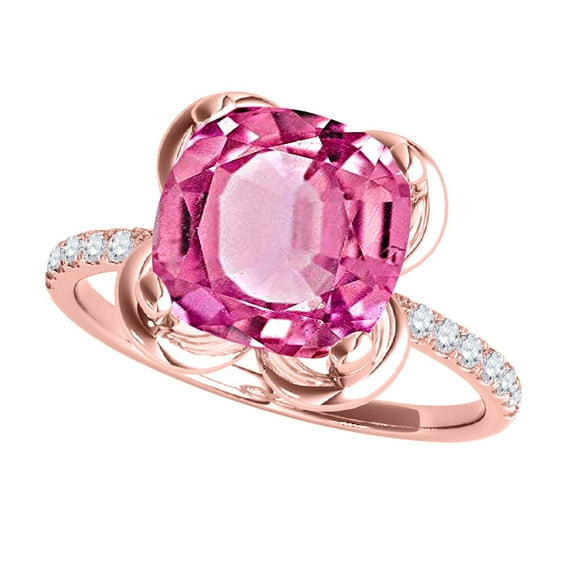 2.30 Ct. Ttw Diamond And Cushion Cut Pink Topaz Ring In 10K Rose Gold
