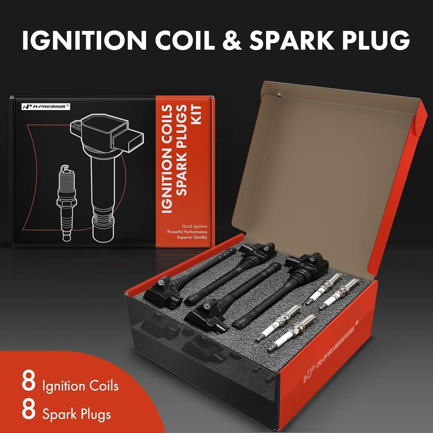 A-Premium Set of 8 Ignition Coil Pack and Iridium Spark Plugs Compatible with Nissan TITAN 2017-2020, TITAN XD 2016-2020, NV2500 2018-2020, NV3500 2018-2019, Replace# 22448EZ31A, 22448EZ31B