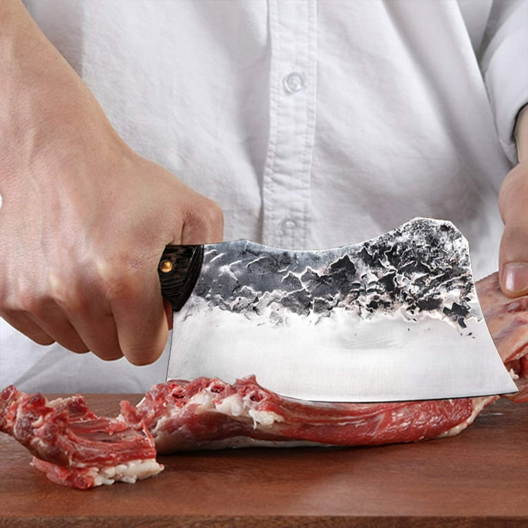 Full Tang Handmade Cleaver Knife Forged Steel Wood Handle Butcher Beef Cut  Bones