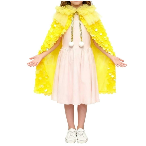 Girls' Christmas Sequin Shawl 3-10Y - Sparkly Hooded Stage Performance Cape for Festival Dress-Up & Party Outfits