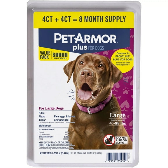 PetArmor Plus Flea & Tick Prevention for Large Dogs 45-88 lbs, 8 Month Supply