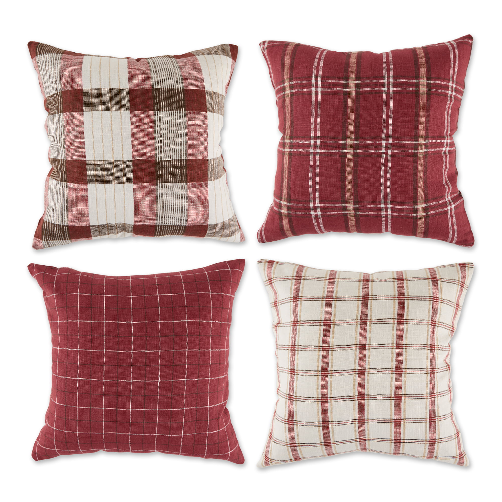 DII Throw Pillow Cover Collection Decorative Square 18x18 Autumn Plaid 4 Piece