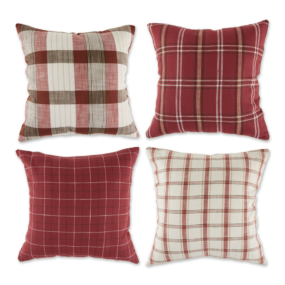 DII Barn Red Mixed Plaid Pillow Cover (Set of 4)