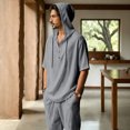 thumbnail image 5 of JUUYY Mens 2 Piece Linen Set Long Sleeve Button Down Casual Hoodie Shirt and Loose Jogger Pants Sets Beach Vacation Summer Outfits Dark Gray XXXL, 5 of 9