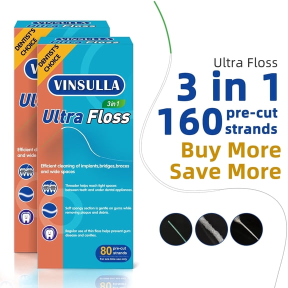 VINSULLA Dental Floss Threaders for Braces, Bridges and Implants, 160 Count