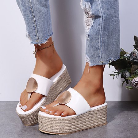 

Women Open Toe Breathable Beach Sandals Slip-On Casual Solid Color Wedges Shoes