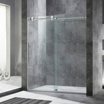 WoodBridge Frameless Sliding Shower Door, 56" - 60" Width, 76" Height, 3/8" (10 mm) Clear Tempered Glass, Brushed Nickel Finish, Designed For Smooth Door Closing. MBSDC6076-B