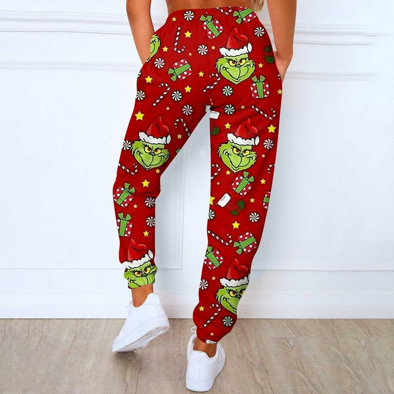 Clearance Before Christmas Grinch Sweatpants Christmas Sweatpants for Womens Ladies Joggers Tracksuit Bottoms Trousers Slacks Gym Jogging Sweat Pants