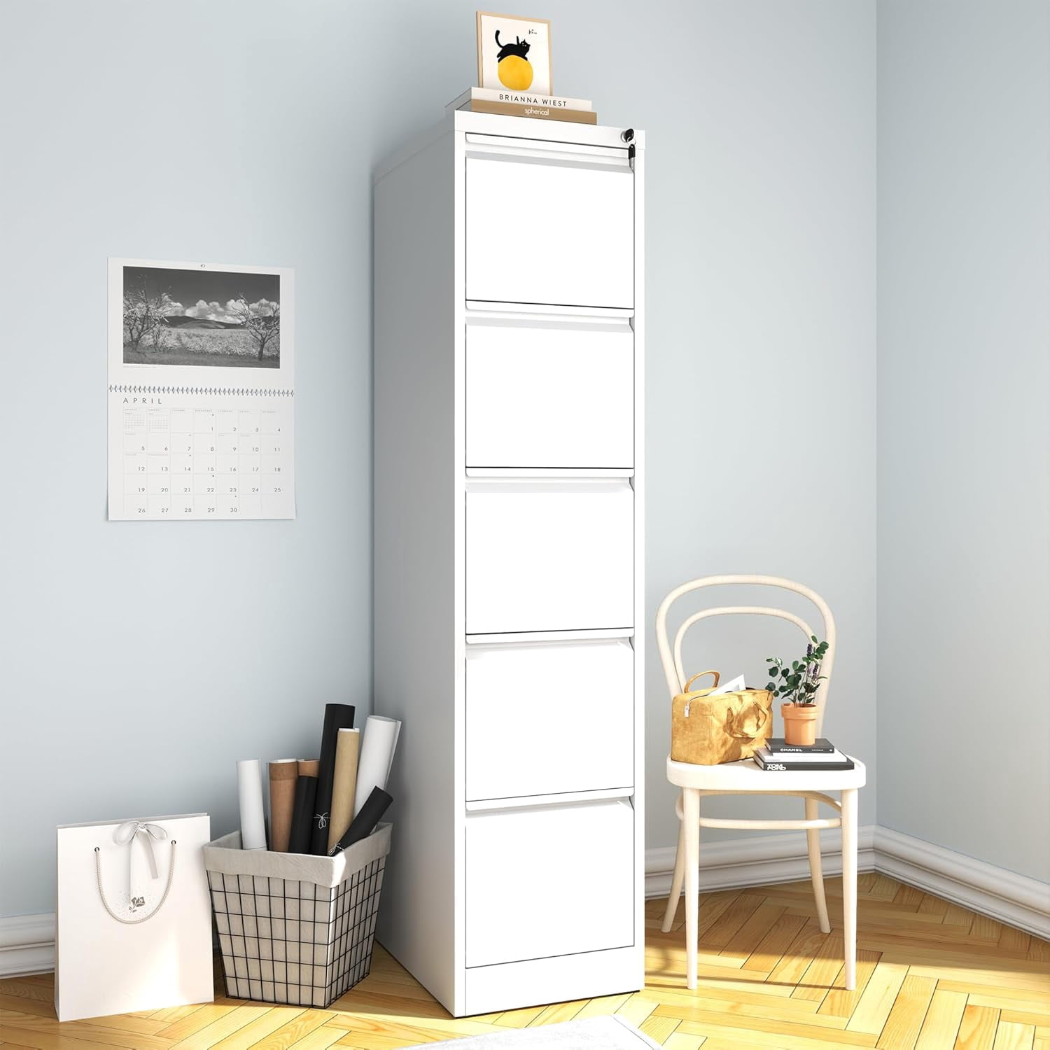 Vertical File Cabinets with Lock for Home Office, Heavy Duty Office Steel Filing Cabinet for Hanging Letters/Legal/A4, Assembly Required