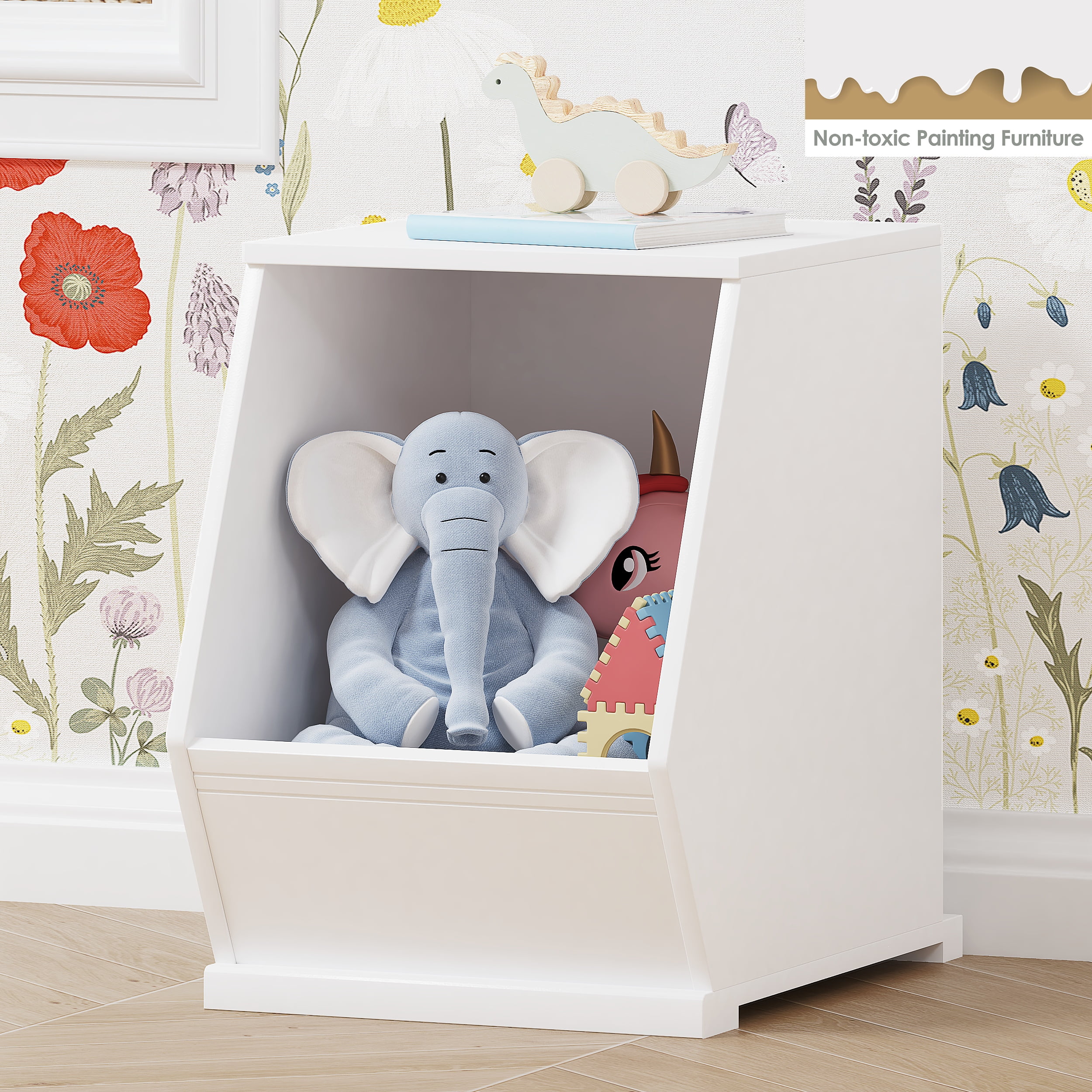 UTEX Toy Storage Organizer,Stackable Kids Toy Storage Cubby,Toy Boxes and Storage for Playroom,Bedroom,Nursery School,White