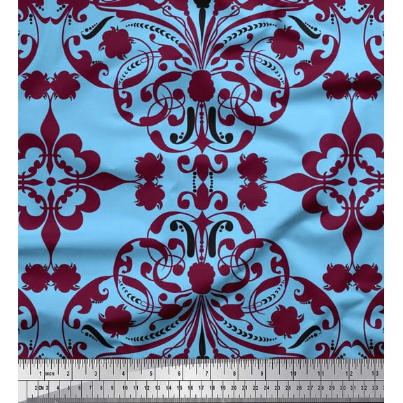 Soimoi Polyester Crepe Fabric Moroccan Damask Printed Fabric 1 Yard 42 Inch Wide