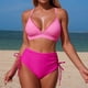 thumbnail image 1 of Traje de baño de 2 piezas para mujer, trajes de baño para mujer, bikini de moda de color liso con tirantes de flores, conjunto de dos piezas con abertura, traje de baño de nailon para mujer, 1 of 7
