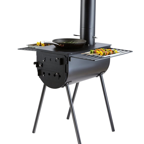VEVOR Wood Stove, 118 inch, Alloy Steel Camping Tent Stove, Portable Wood Burning Stove with Chimney Pipes & Gloves, 3000in鲁Firebox Hot Tent Stove for Outdoor Cooking and Heating with 8 Pipes
