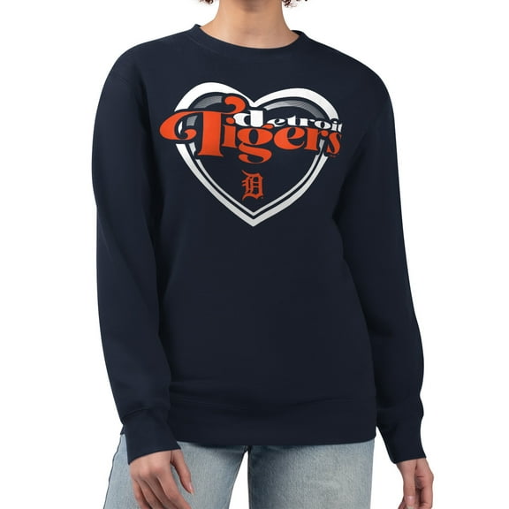 Women's G-III 4Her by Carl Banks Navy Detroit Tigers Double Heart Fleece Pullover Sweatshirt