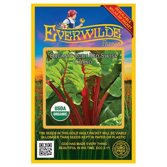 Everwilde Farms - 100 Organic Ruby Red Swiss Chard Seeds - Gold Vault Jumbo Bulk Seed Packet