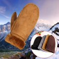 thumbnail image 4 of Thicken Winter Female Male Full Finger Warm Lady Mittens Imitation Sheepskin Gloves Artificial Leather Fur CAMEL, 4 of 8