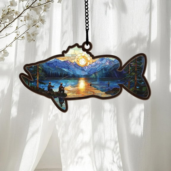 Bass Fish Acrylic Suncatcher, Fishing Ornament Window Hanging, Bass Fish Lovers, Fishing Gifts, Gifts For Men and Women, Summer Home Decor