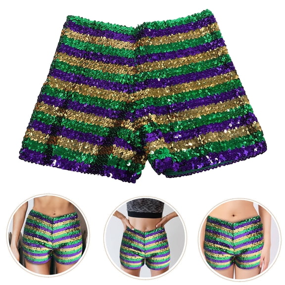 HEANUJJ Shiny Metallic Sequin Shorts with Elastic Waistband for Party and Dance Performance