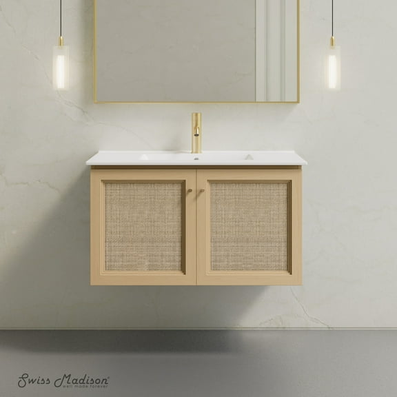 Classe 36" Wall-Mounted Bathroom Vanity in Natural Oak with Single Faucet Hole Vanity Top