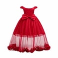 thumbnail image 3 of ZHOGXU Kids Girls Sparkly Short Sleeve O Neck Lace Trim Wedding Dress Puffy Formal Gown With Bow Special Occasions, 3 of 9