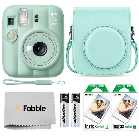 FUJIFILM INSTAX MINI 13 Instant Film Camera Lagoon Green Bundle with Caiul Groovy Case, INSTAX Mini Twin Pack Film 20 Exposures, Automatic Exposure, Close-Up Mode, Selfie Mirror
