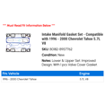 thumbnail image 2 of Intake Manifold Gasket Set - Compatible with 1996 - 2000 Chevy Tahoe 5.7L V8 1997 1998 1999, 2 of 2