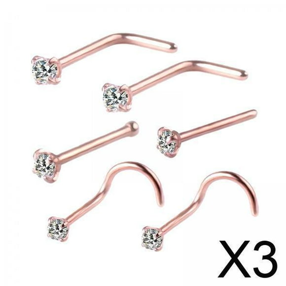BELOVING 3x6Pcs Corkscrew Nose Rings Stainless Steel Nose Studs for Men Women Birthdays Rose Gold