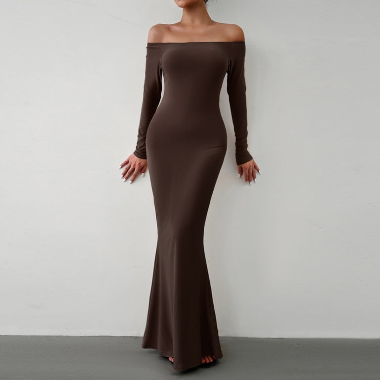 Lindreshi Fall Dresses for Women 2025 Homecoming Dresses Women's Fashion  Solid Color Straight Shoulder Cultivate One's Moral Integrity Dresses