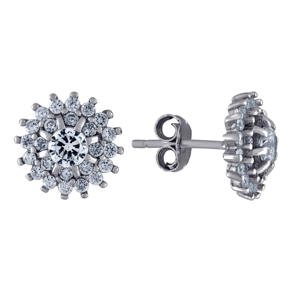 925 Sterling Silver Womens Cubic Zirconia Cluster Stud Earrings Stud Earring for Women - 2.3 Grams