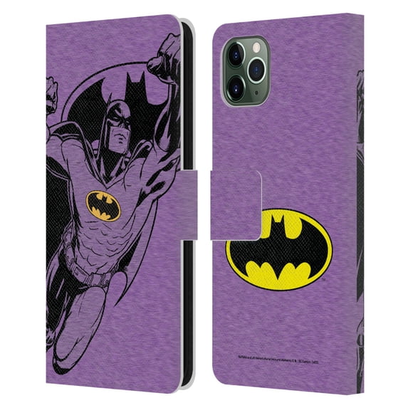 Head Case Designs Officially Licensed Batman DC Comics Logos Purple Leather Book Wallet Case Cover Compatible with Apple iPhone 11 Pro Max