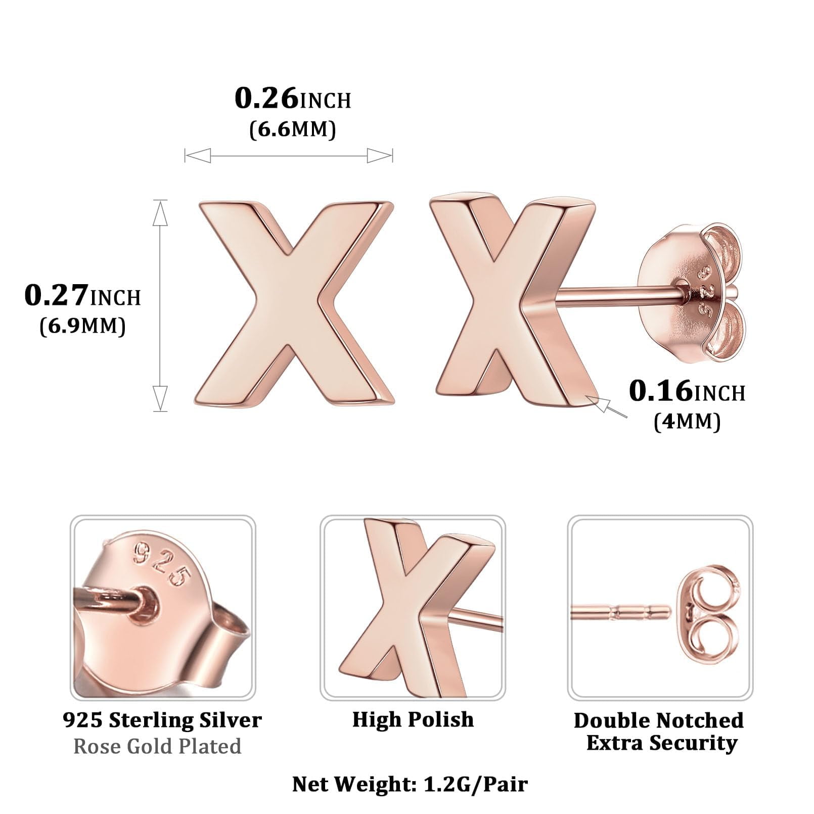 ChicSilver Initial Name Earrings Sterling Silver Women's Daily Cute Letter Stud Earrings Jewelry Gifts for Her
