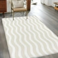 thumbnail image 4 of Cream Stripe 3x5 Area Rugs, Modern Abstract Waves Beige Striped Non-Skid Rubber Backing Large Rectangle Rugs - Living Room Bedroom Home Office, Indoor Floor Mat Carpets Washable Rug, 4 of 9
